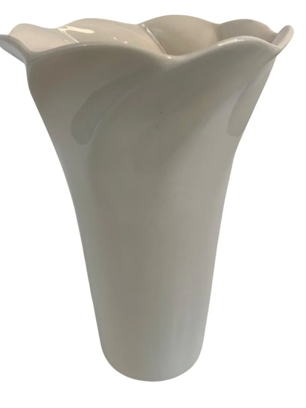 Belleek Ireland 8” Porcelain Floral Vase Pink Tulips Embossed Twisted Rim EUC